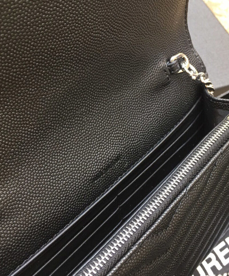 Saint Laurent Envelope Chain Wallet In Grain De Poudre Embossed Leather Black